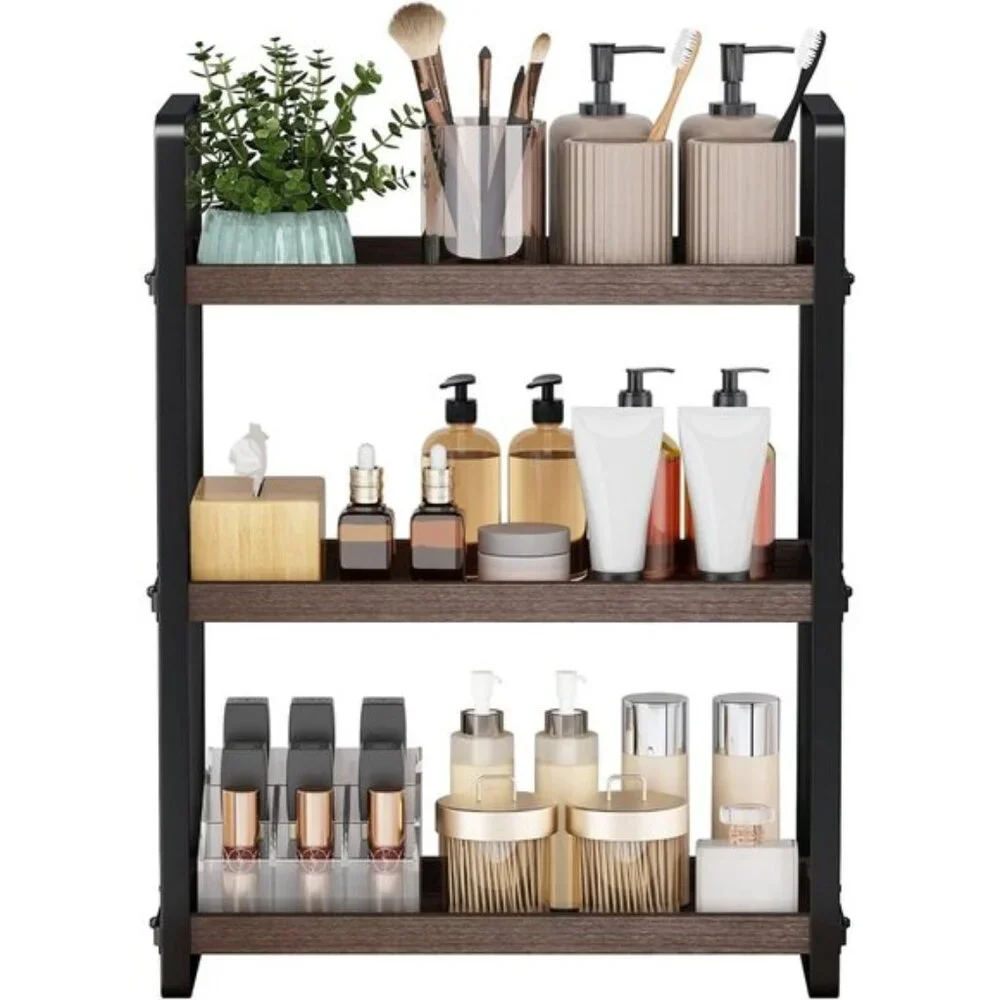 New 3-Tier Makeup Shelf for Cosmetic Storage & for Room Decor - Brown